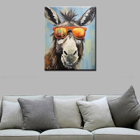 Tucocoo Donkey in Glasses Paint by Numbers Kits 16x20 inch Canvas DIY Oil Painting for Kids, Students, Adults Beginner with Brushes and Acrylic Pigment - Funny Donkey Farmhouse Animal(Without Frame) in Saudi Arabia