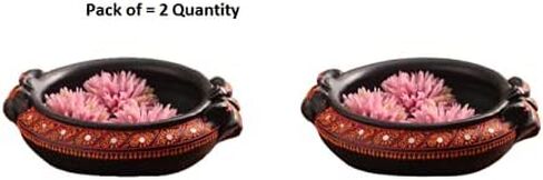 Shabana Art Potteries Handmade Earthenware Decorative Flower Pot Potpourri/Uruli/Urli - Black (Dia - 11.5 inch) in Saudi Arabia