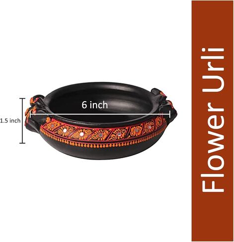 Shabana Art Potteries Handmade Earthenware Decorative Flower Pot Potpourri/Uruli/Urli - Black (Dia - 11.5 inch) in Saudi Arabia