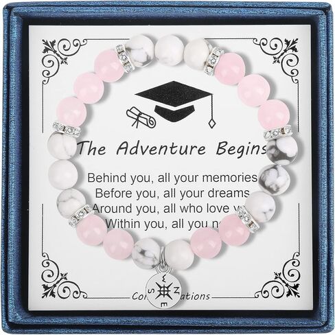 Graduation Bracelet Gifts for Her Him 2024, College High Middle School 5th 6th 8th Graduation, Stretch Beads Compass Bracelet for Women Men Son Sister Brother, Jewelry with Gift Message Card in Saudi Arabia