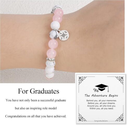 Graduation Bracelet Gifts for Her Him 2024, College High Middle School 5th 6th 8th Graduation, Stretch Beads Compass Bracelet for Women Men Son Sister Brother, Jewelry with Gift Message Card in Saudi Arabia