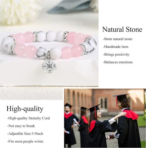 Graduation Bracelet Gifts for Her Him 2024, College High Middle School 5th 6th 8th Graduation, Stretch Beads Compass Bracelet for Women Men Son Sister Brother, Jewelry with Gift Message Card in Saudi Arabia