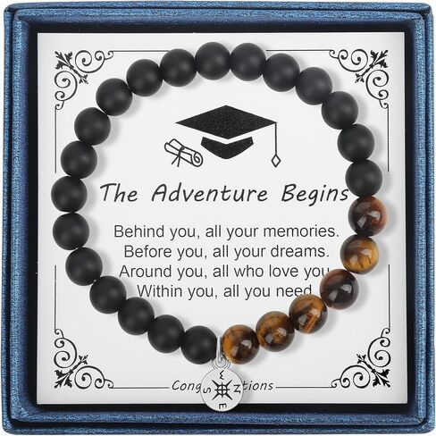 Graduation Bracelet Gifts for Her Him 2024, College High Middle School 5th 6th 8th Graduation, Stretch Beads Compass Bracelet for Women Men Son Sister Brother, Jewelry with Gift Message Card in Saudi Arabia