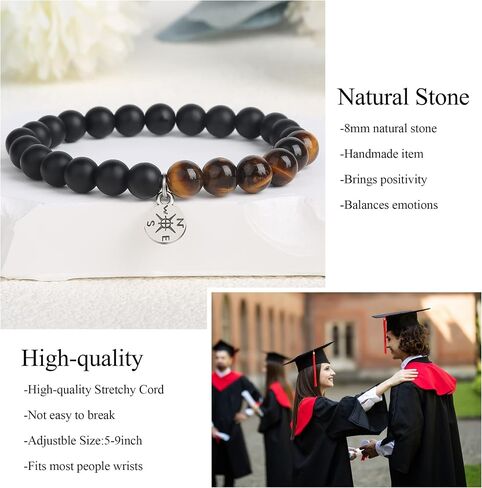 Graduation Bracelet Gifts for Her Him 2024, College High Middle School 5th 6th 8th Graduation, Stretch Beads Compass Bracelet for Women Men Son Sister Brother, Jewelry with Gift Message Card in Saudi Arabia