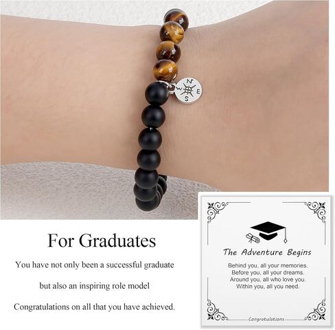 Graduation Bracelet Gifts for Her Him 2024, College High Middle School 5th 6th 8th Graduation, Stretch Beads Compass Bracelet for Women Men Son Sister Brother, Jewelry with Gift Message Card in Saudi Arabia