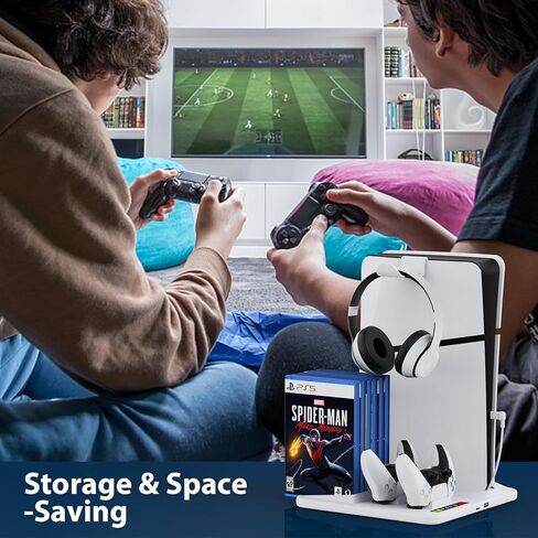 محطة تبريد رفيعة لجهاز PS5 مع محطة شحن وحدة تحكم مزدوجة لوحدة تحكم Playstation 5 Slim وحامل تبريد عمودي مع مروحة تبريد لملحقات PS5 Slim وحامل سماعة الرأس وتخزين 6 ألعاب in Kuwait