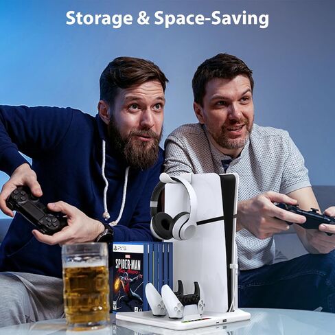 محطة تبريد رفيعة لجهاز PS5 مع محطة شحن وحدة تحكم مزدوجة لوحدة تحكم Playstation 5 Slim وحامل تبريد عمودي مع مروحة تبريد لملحقات PS5 Slim وحامل سماعة الرأس وتخزين 6 ألعاب in Kuwait