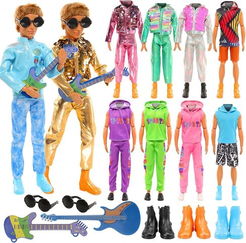 Miunana 12 بوصة زي دمية الصبي الموسيقي ومجموعة الجيتار 13 قطعة ملابس لامعة علوية وسراويل أزياء دمية ذكر ملابس وأحذية دمية Rock Boy in Kuwait