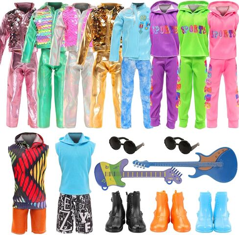 Miunana 12 بوصة زي دمية الصبي الموسيقي ومجموعة الجيتار 13 قطعة ملابس لامعة علوية وسراويل أزياء دمية ذكر ملابس وأحذية دمية Rock Boy in Kuwait
