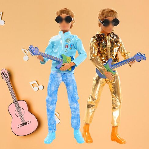 Miunana 12 بوصة زي دمية الصبي الموسيقي ومجموعة الجيتار 13 قطعة ملابس لامعة علوية وسراويل أزياء دمية ذكر ملابس وأحذية دمية Rock Boy in Kuwait