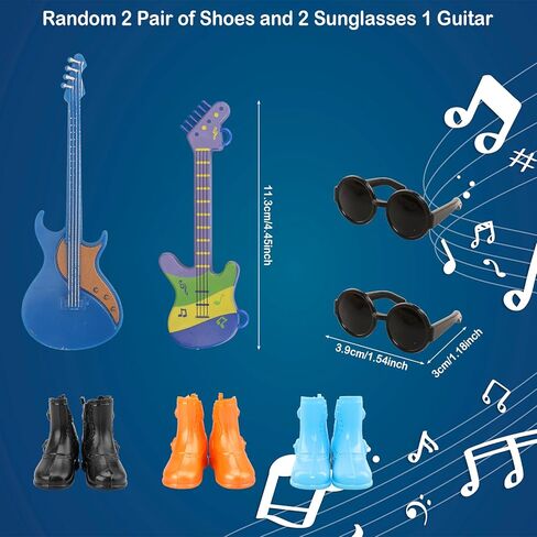 Miunana 12 بوصة زي دمية الصبي الموسيقي ومجموعة الجيتار 13 قطعة ملابس لامعة علوية وسراويل أزياء دمية ذكر ملابس وأحذية دمية Rock Boy in Kuwait