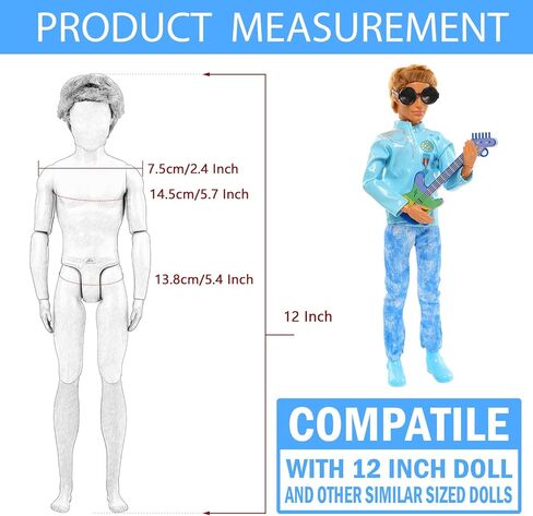 Miunana 12 بوصة زي دمية الصبي الموسيقي ومجموعة الجيتار 13 قطعة ملابس لامعة علوية وسراويل أزياء دمية ذكر ملابس وأحذية دمية Rock Boy in Kuwait