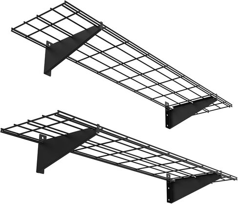 Qualward 2 حزمة رفوف معدنية للمرآب 1 × 4 قدم 12 بوصة × 48 بوصة رف مثبت على الحائط رف تخزين المرآب عالي التحمل، أسود in Kuwait
