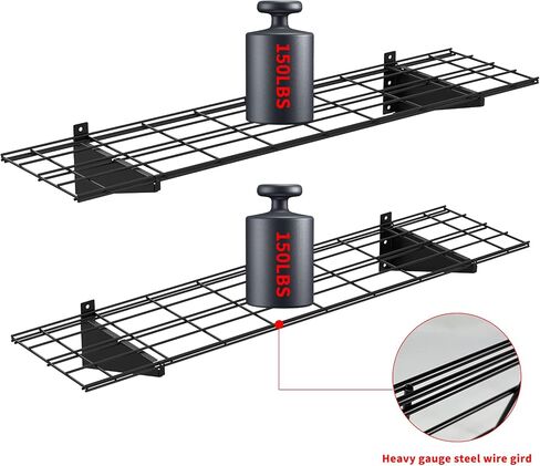 Qualward 2 حزمة رفوف معدنية للمرآب 1 × 4 قدم 12 بوصة × 48 بوصة رف مثبت على الحائط رف تخزين المرآب عالي التحمل، أسود in Kuwait
