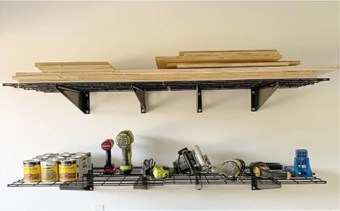 Qualward 2 حزمة رفوف معدنية للمرآب 1 × 4 قدم 12 بوصة × 48 بوصة رف مثبت على الحائط رف تخزين المرآب عالي التحمل، أسود in Kuwait