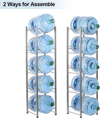 HEOMU 5 Gallon Water Jug Rack, 5-Tier Water Bottle Holder Storage Rack, Water Jug Organizer for Kitchen, Office, Garage, Silver in Saudi Arabia