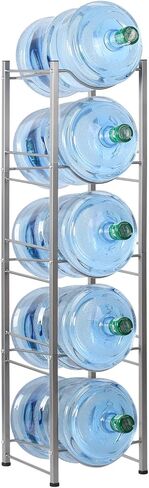 HEOMU 5 Gallon Water Jug Rack, 5-Tier Water Bottle Holder Storage Rack, Water Jug Organizer for Kitchen, Office, Garage, Silver in Saudi Arabia