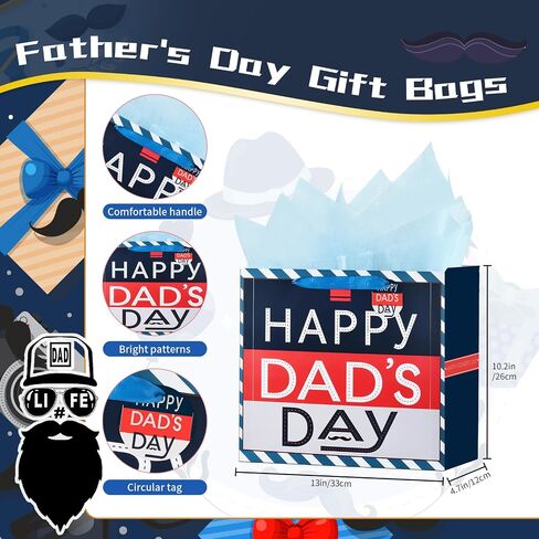 Usmilegift 13'' Mother's Day Gift Bags and Fathers Day Gift Bags with Greeting Card and Tissue Paper （2-PCS,Gift Bags） in Saudi Arabia