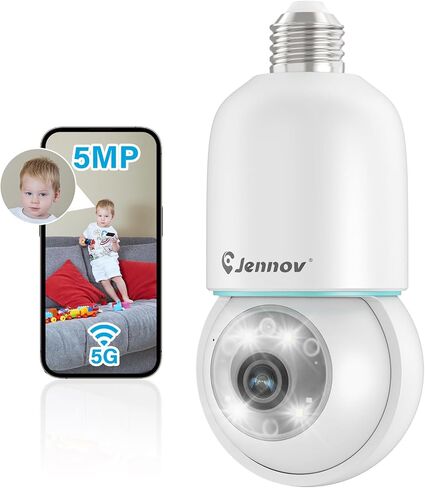 Jennov 5MP Light Bulb Security Camera Wireless Outdoor IP66 Waterproof - 5Ghz&2.4Ghz Indoor Cameras for Home Security, 360° Lightbulb Socket Camera, Color Night Vision, Motion Detect, Auto Tracking in Saudi Arabia