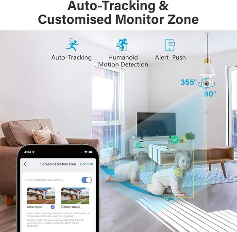 Jennov 5MP Light Bulb Security Camera Wireless Outdoor IP66 Waterproof - 5Ghz&2.4Ghz Indoor Cameras for Home Security, 360° Lightbulb Socket Camera, Color Night Vision, Motion Detect, Auto Tracking in Saudi Arabia