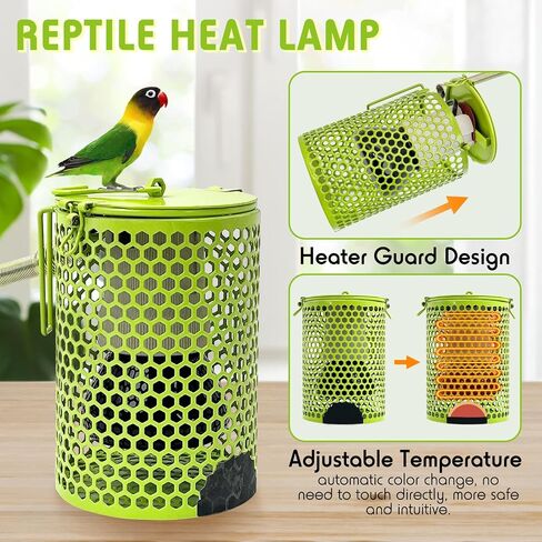 Hamiledyi Ceramic Heat Lamp Bulb with Lampshade,Reptile Heat Lamp Guard 100W Bird Cage Heater Adjustable Temperature Anti-Scald Heating Bulb No Light Emitter for Reptile,Bearded in Saudi Arabia