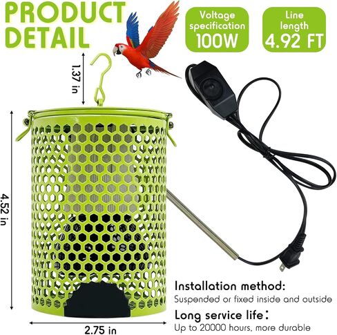 Hamiledyi Ceramic Heat Lamp Bulb with Lampshade,Reptile Heat Lamp Guard 100W Bird Cage Heater Adjustable Temperature Anti-Scald Heating Bulb No Light Emitter for Reptile,Bearded in Saudi Arabia