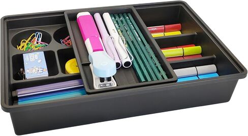 XUDAUP Desk Drawer Organizer Tray Junk Drawers Organization Plastic Desktop Storage with Sliding Top Trays Perfect for Home Office School,Black in Saudi Arabia