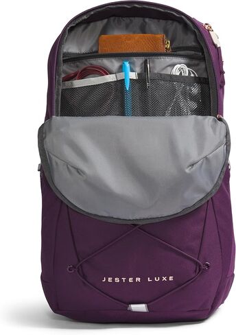 حقيبة ظهر للكمبيوتر المحمول من THE NORTH FACE للنساء للاستخدام اليومي Jester، لون الكشمش الأسود والأرجواني/المرجاني المحروق المعدني، مقاس واحد in Saudi Arabia