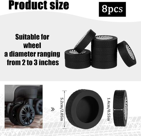 8pcs Luggage Wheel Protector Covers, 2.05x0.55 Inch Silicone Suitcase Wheel Covers Black White Design Accessories Noise-Proof for Most Adult Children 8-Spinner Wheels Sleeve Suitcase in Saudi Arabia