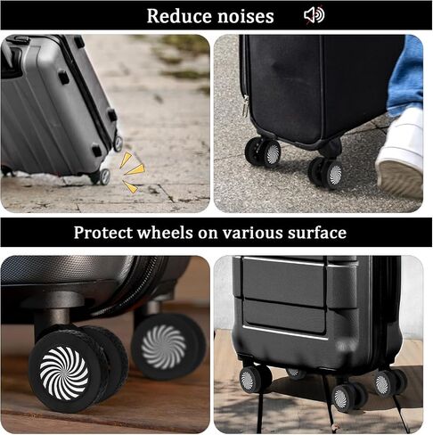 8pcs Luggage Wheel Protector Covers, 2.05x0.55 Inch Silicone Suitcase Wheel Covers Black White Design Accessories Noise-Proof for Most Adult Children 8-Spinner Wheels Sleeve Suitcase in Saudi Arabia