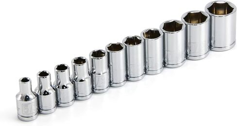 Powerbuilt 11 Piece Metric Shallow Socket Set, 1/4-Inch Drive, 6 Point, Dual Grease Rings, Size Markings - 640498, Silver in Saudi Arabia