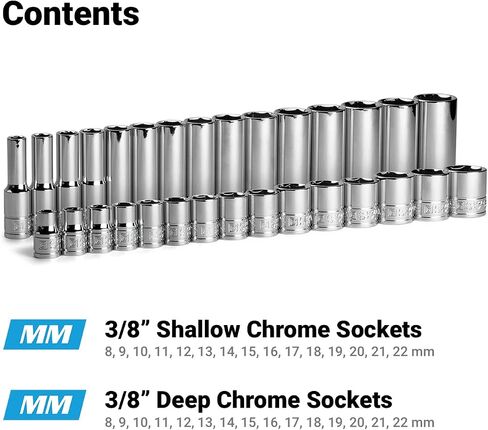 Capri Tools 3/8 in. Drive Shallow and Deep Chrome Socket Set, 6-Point, 5/16 to 1 in, 24-Piece in Saudi Arabia