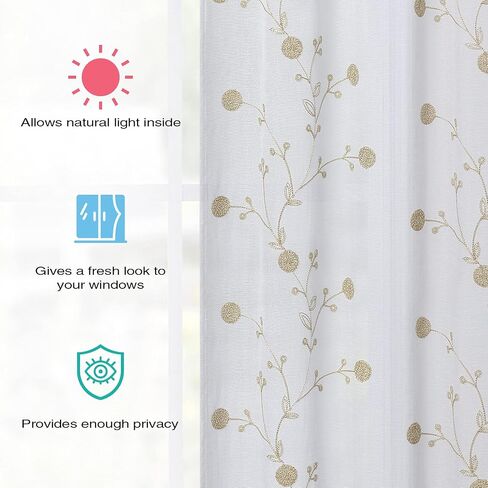 CAROMIO Modern Sheer Beige Dandelion Window Tier Curtains Rod Pocket Short Curtain Kitchen Curtains for Cafe Living Room Bedroom 2 Panels, 26x24 Inches in Saudi Arabia