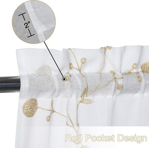 CAROMIO Modern Sheer Beige Dandelion Window Tier Curtains Rod Pocket Short Curtain Kitchen Curtains for Cafe Living Room Bedroom 2 Panels, 26x24 Inches in Saudi Arabia