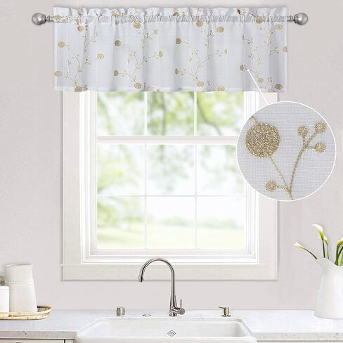 CAROMIO Sheer Cafe Valance ستارة مطرزة باللون البيج الهندباء للنوافذ القصيرة ستارة المطبخ لغرفة المعيشة، 52 × 15 بوصة in Saudi Arabia