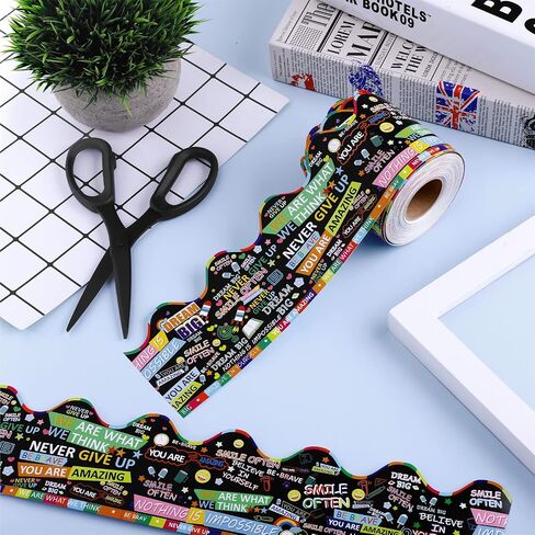 durony 65.6 Feet Inspirational Quota Bulletin Board Boarder Scalloped Border Trims for Back to School Decoration in Saudi Arabia