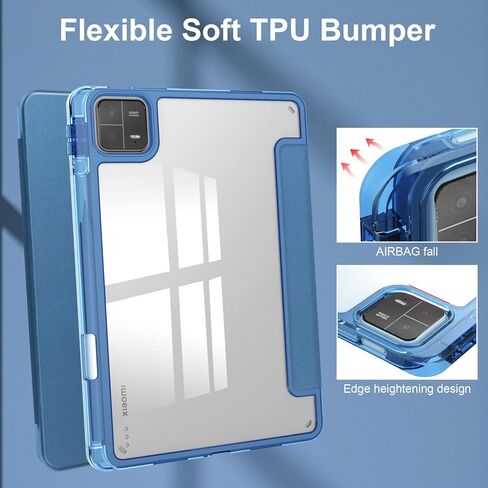 Smart Case with Pen Holder for Xiaomi Pad 6 / Pad 6 Pro (2023) 11 inch, Ratesell Transparent Hard Shell Back Trifold Smart Cover Protective Slim Case for Xiaomi Mi Pad 6 /Pad 6 Pro Blue in Saudi Arabia