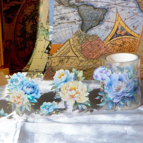 2 متر/لفة الليزر الأزرق الزهور اشي الشريط خمر الأزرق زهرة اشي ملصقات الشريط شريط زخرفي واسع للحرف اليدوية الحيوانات الأليفة الشريط الزخرفية شريطٌ لاصق أشرطة اشي الجمالية in Kuwait