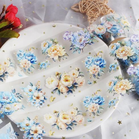 2 متر/لفة الليزر الأزرق الزهور اشي الشريط خمر الأزرق زهرة اشي ملصقات الشريط شريط زخرفي واسع للحرف اليدوية الحيوانات الأليفة الشريط الزخرفية شريطٌ لاصق أشرطة اشي الجمالية in Kuwait