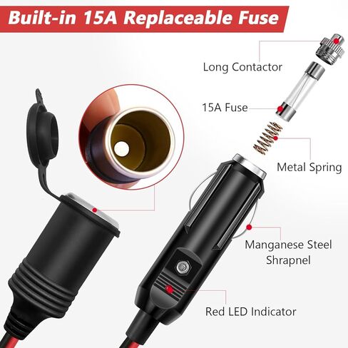CYNROFVEN 12V Extension Cord - Reliable 12V Cigarette Lighter Plug with On Off Switch - Versatile Extension Socket for Vehicles in Saudi Arabia