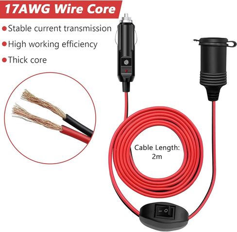 CYNROFVEN 12V Extension Cord - Reliable 12V Cigarette Lighter Plug with On Off Switch - Versatile Extension Socket for Vehicles in Saudi Arabia