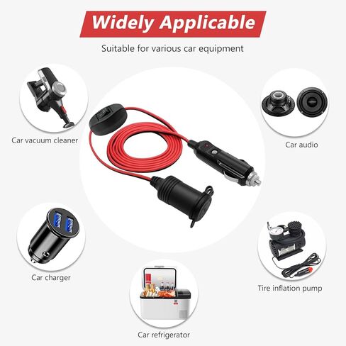 CYNROFVEN 12V Extension Cord - Reliable 12V Cigarette Lighter Plug with On Off Switch - Versatile Extension Socket for Vehicles in Saudi Arabia