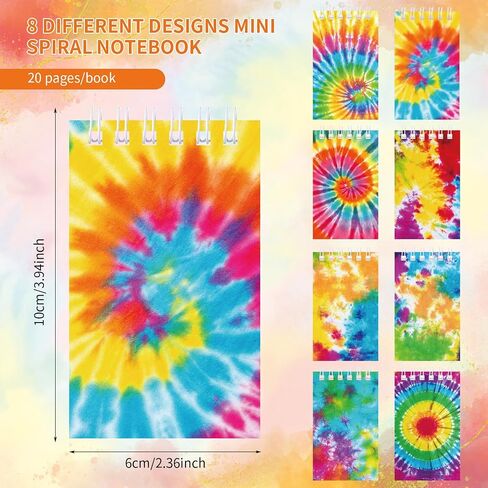 Zonon 48 Pieces Mini Tie Dye Notepads Tie Dye Party Favors Art Party Spiral Pocket Notebooks Fun Coil Mini Notepads for Kids Tie Dye Birthday Party Goodie Bag Fillers Classroom Rewards, 8 Style in Saudi Arabia