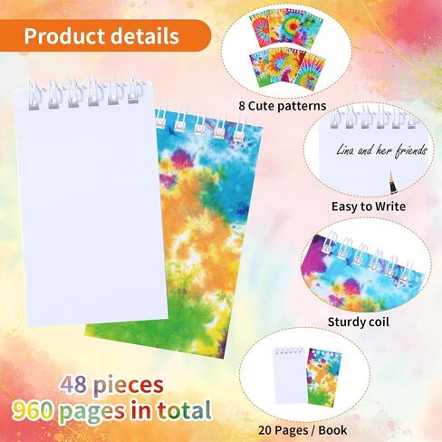 Zonon 48 Pieces Mini Tie Dye Notepads Tie Dye Party Favors Art Party Spiral Pocket Notebooks Fun Coil Mini Notepads for Kids Tie Dye Birthday Party Goodie Bag Fillers Classroom Rewards, 8 Style in Saudi Arabia