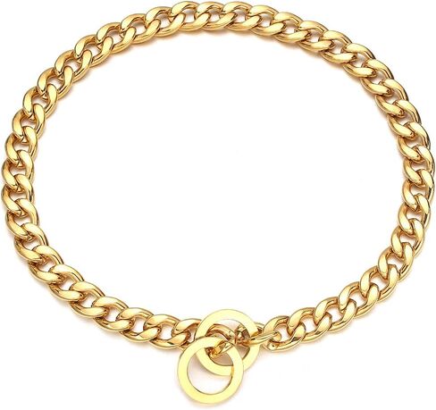Strong Gold Chain Dog Collar 11/13/15MM Wide Stainless Steel 18K Gold NK Chain Cuban Link Collar Chew Proof Walking Training Collar 12inch-26inch for Small Medium Large Dogs (11mm, 12inch) in Saudi Arabia