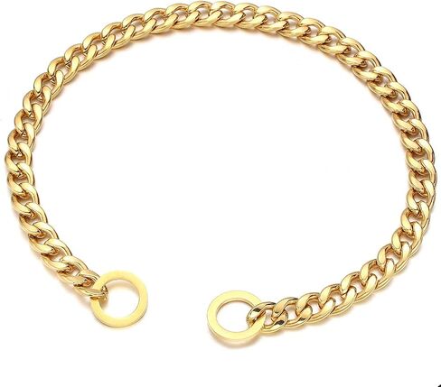 Strong Gold Chain Dog Collar 11/13/15MM Wide Stainless Steel 18K Gold NK Chain Cuban Link Collar Chew Proof Walking Training Collar 12inch-26inch for Small Medium Large Dogs (11mm, 12inch) in Saudi Arabia