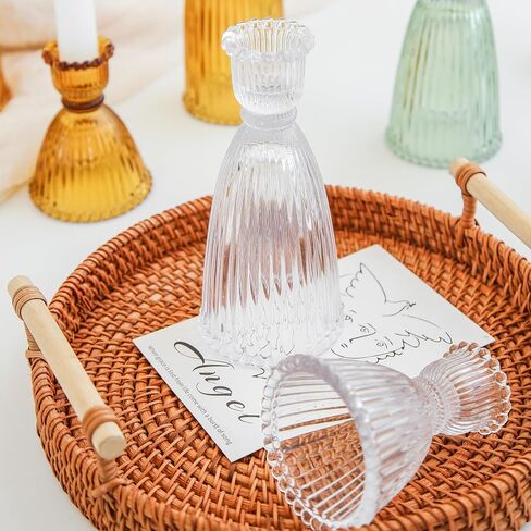 Candle Stick Candle Holder, 2024 Glass Candle Holders for Table Centerpiece, Vintage Ribbed Candle Holder 3Pack for Home Decor, Wedding, Party (Amber) in Saudi Arabia