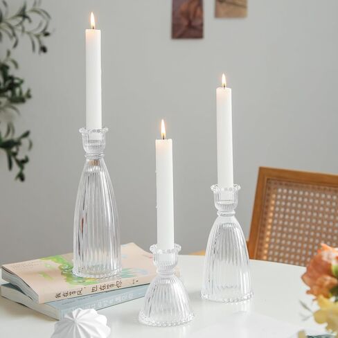 Candle Stick Candle Holder, 2024 Glass Candle Holders for Table Centerpiece, Vintage Ribbed Candle Holder 3Pack for Home Decor, Wedding, Party (Amber) in Saudi Arabia