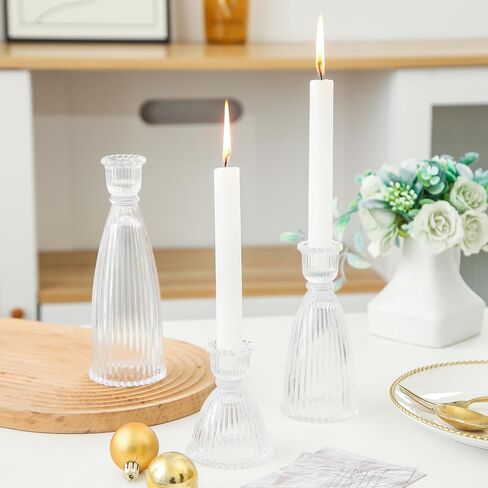 Candle Stick Candle Holder, 2024 Glass Candle Holders for Table Centerpiece, Vintage Ribbed Candle Holder 3Pack for Home Decor, Wedding, Party (Amber) in Saudi Arabia