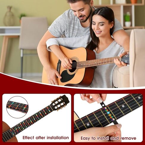 ورقتان من ملصقات لوحة الجيتار مع 10 قطع من قطع الجيتار، ملصقات ملاحظات الجيتار المرمزة بالألوان للمبتدئين تناسب 6 أوتار جيتار صوتي in Kuwait